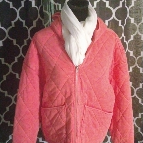 Wild Fable Hooded Diamond Quilted Jacket Coat Faded Coral unisex nwt size M - Picture 5 of 9